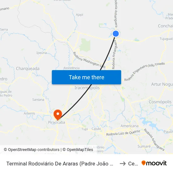 Terminal Rodoviário De Araras (Padre João Modesti) to Cena map