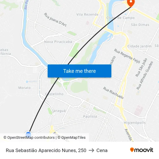 Rua Sebastião Aparecido Nunes, 250 to Cena map