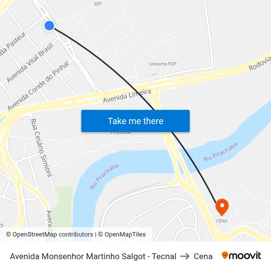 Avenida Monsenhor Martinho Salgot - Tecnal to Cena map