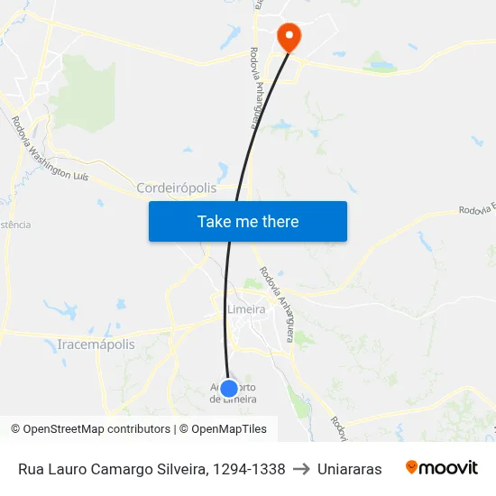 Rua Lauro Camargo Silveira, 1294-1338 to Uniararas map