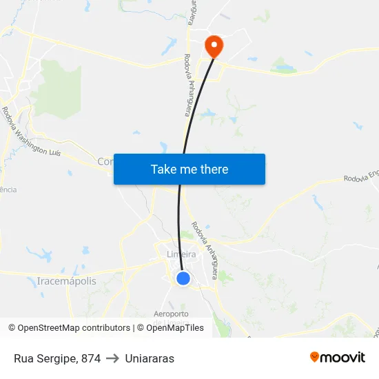 Rua Sergipe, 874 to Uniararas map