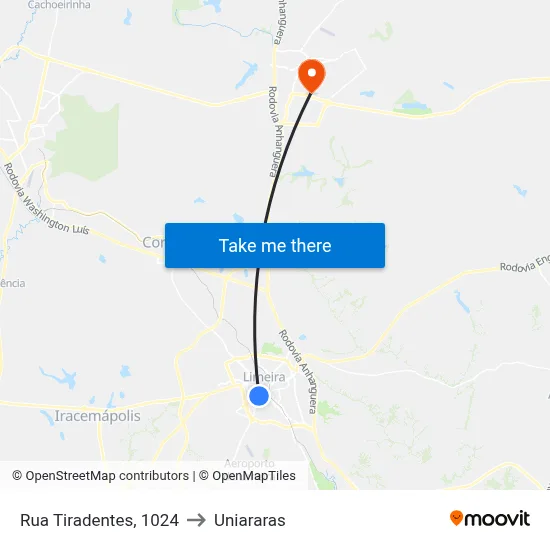 Rua Tiradentes, 1024 to Uniararas map