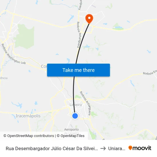 Rua Desembargador Júlio César Da Silveira, 1072 to Uniararas map