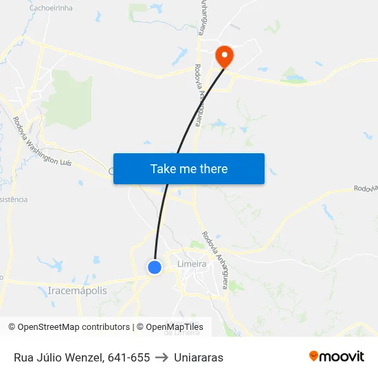 Rua Júlio Wenzel, 641-655 to Uniararas map