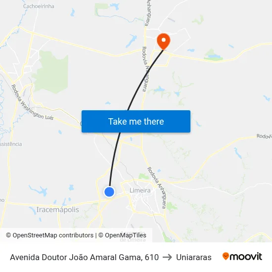 Avenida Doutor João Amaral Gama, 610 to Uniararas map