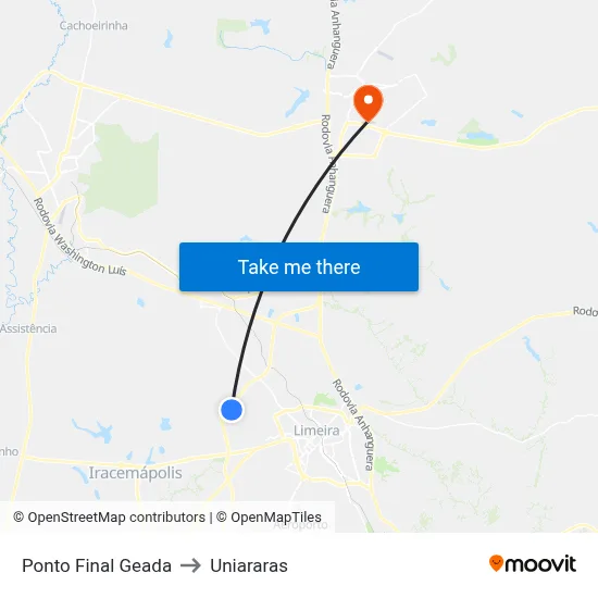 Ponto Final Geada to Uniararas map