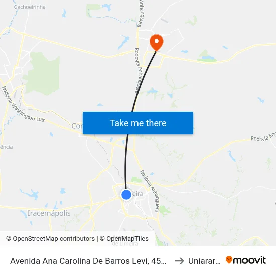 Avenida Ana Carolina De Barros Levi, 458-494 to Uniararas map