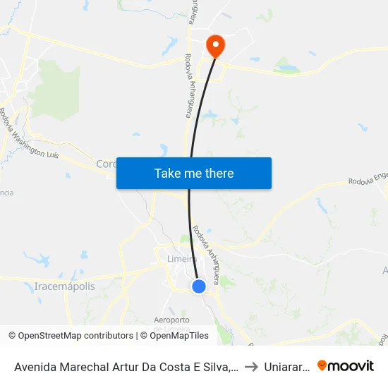 Avenida Marechal Artur Da Costa E Silva, 111 to Uniararas map