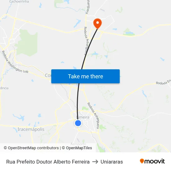 Rua Prefeito Doutor Alberto Ferreira to Uniararas map