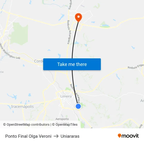 Ponto Final Olga Veroni to Uniararas map