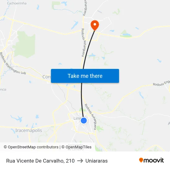 Rua Vicente De Carvalho, 210 to Uniararas map