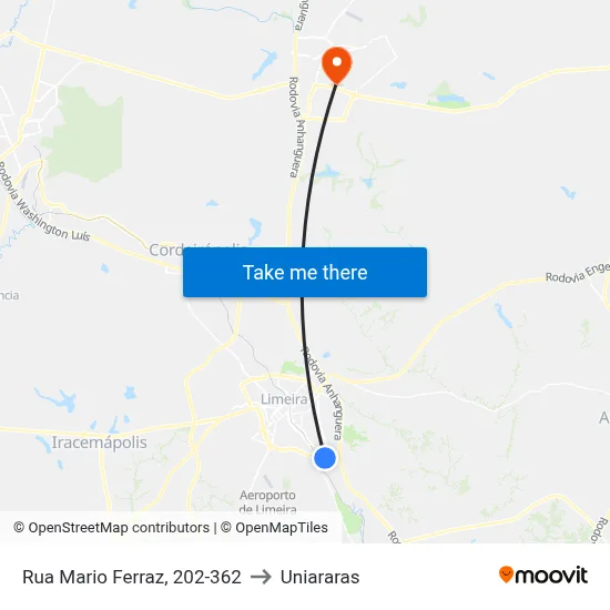 Rua Mario Ferraz, 202-362 to Uniararas map