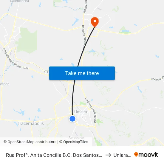 Rua Profª. Anita Concília B.C. Dos Santos, 399-479 to Uniararas map