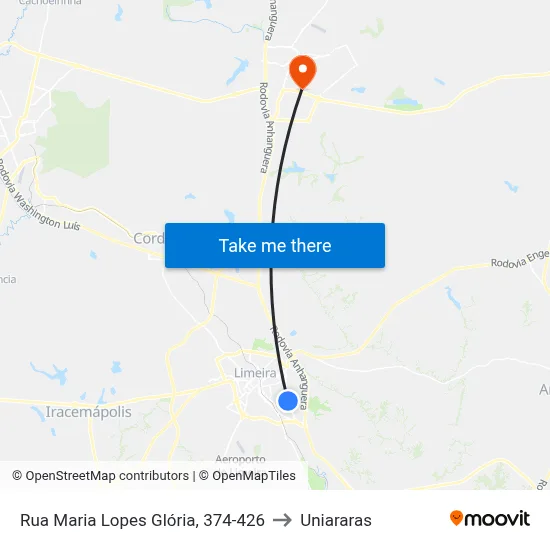 Rua Maria Lopes Glória, 374-426 to Uniararas map