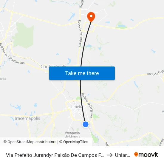 Via Prefeito Jurandyr Paixão De Campos Freire, 742-778 to Uniararas map