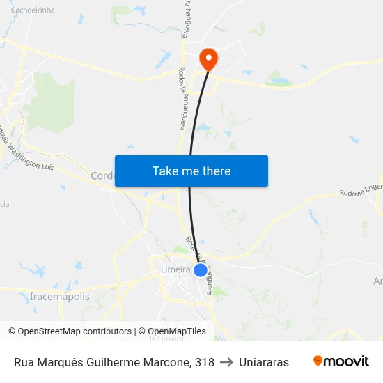 Rua Marquês Guilherme Marcone, 318 to Uniararas map