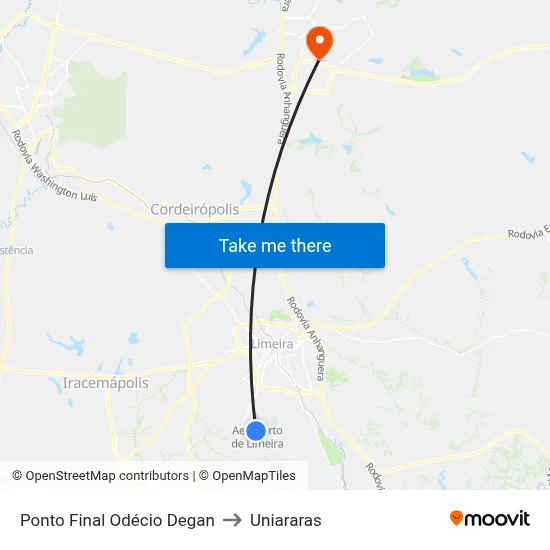 Ponto Final Odécio Degan to Uniararas map