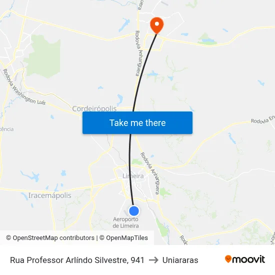 Rua Professor Arlíndo Silvestre, 941 to Uniararas map