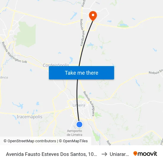 Avenida Fausto Esteves Dos Santos, 1005 to Uniararas map