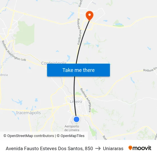 Avenida Fausto Esteves Dos Santos, 850 to Uniararas map