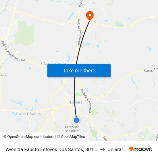Avenida Fausto Esteves Dos Santos, 801-843 to Uniararas map