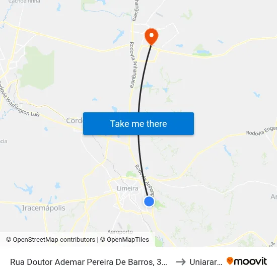 Rua Doutor Ademar Pereira De Barros, 390-400 to Uniararas map