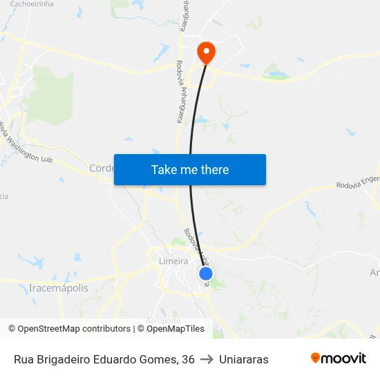 Rua Brigadeiro Eduardo Gomes, 36 to Uniararas map