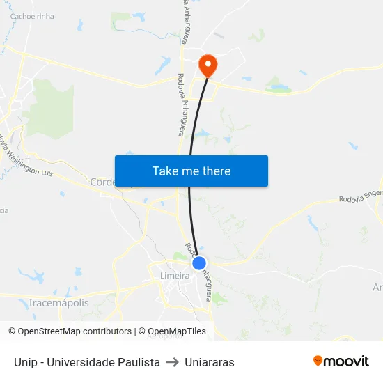 Unip - Universidade Paulista to Uniararas map