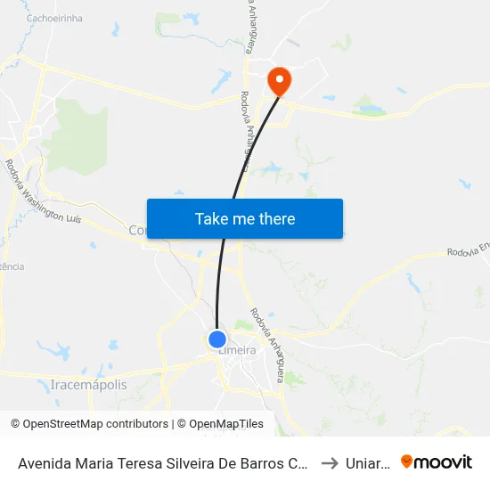 Avenida Maria Teresa Silveira De Barros Camargo, 655-727 to Uniararas map