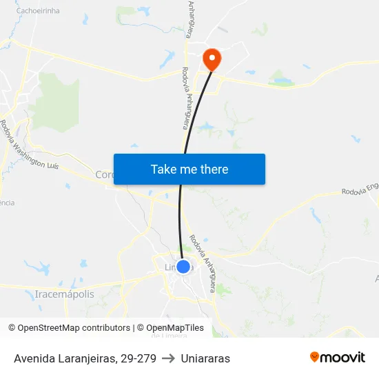 Avenida Laranjeiras, 29-279 to Uniararas map