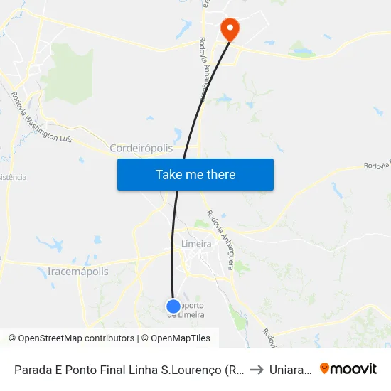 Parada E Ponto Final Linha S.Lourenço  (Rapidão) to Uniararas map