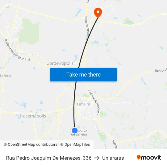 Rua Pedro Joaquim De Menezes, 336 to Uniararas map