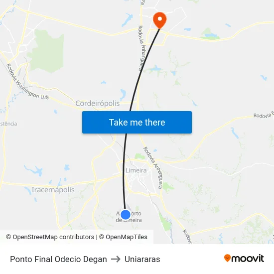Ponto Final Odecio Degan to Uniararas map