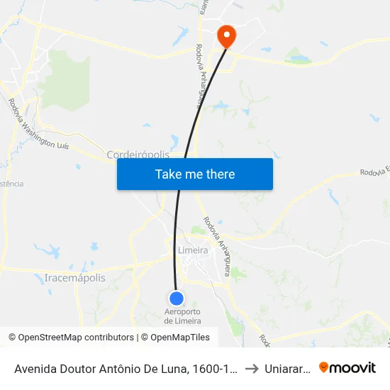 Avenida Doutor Antônio De Luna, 1600-1760 to Uniararas map