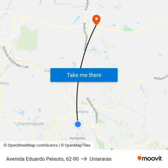 Avenida Eduardo Peixoto, 62-90 to Uniararas map