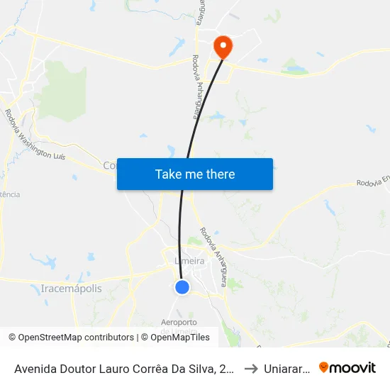 Avenida Doutor Lauro Corrêa Da Silva, 2374 to Uniararas map