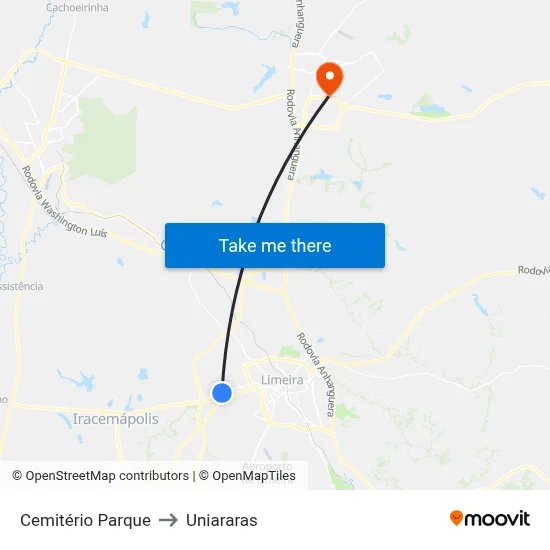 Cemitério Parque to Uniararas map