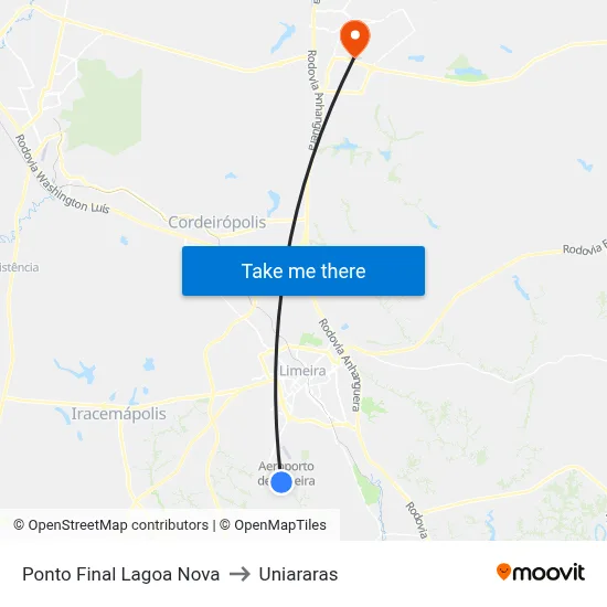 Ponto Final Lagoa Nova to Uniararas map