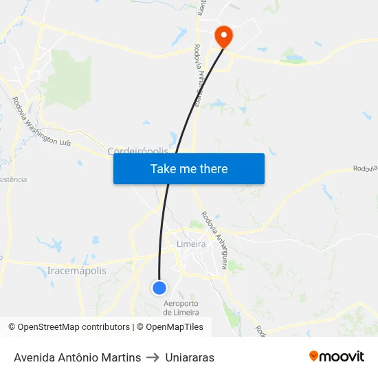 Avenida Antônio Martins to Uniararas map