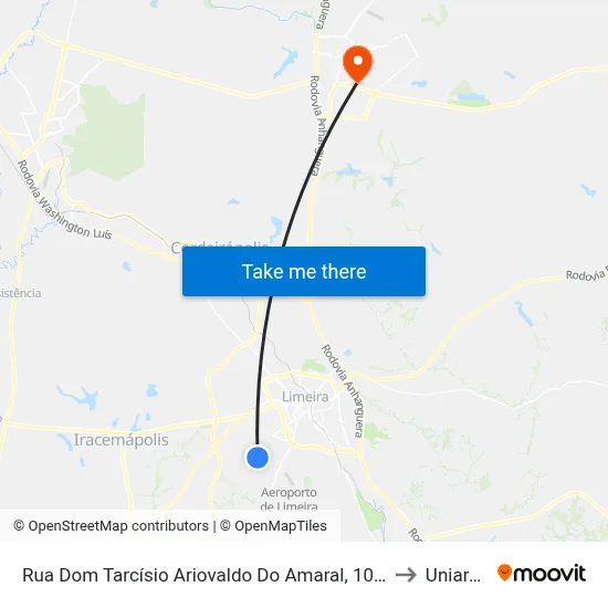 Rua Dom Tarcísio Ariovaldo Do Amaral, 1070 (Rapidão) to Uniararas map