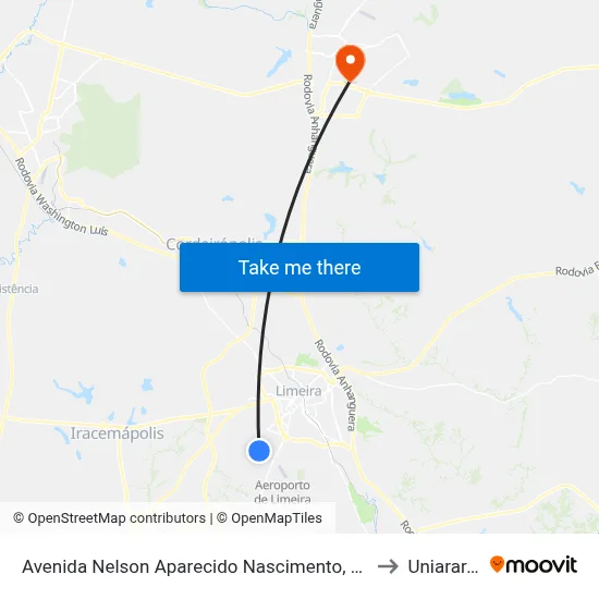 Avenida Nelson Aparecido Nascimento, 1188 to Uniararas map