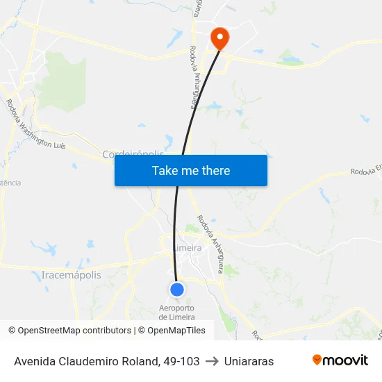 Avenida Claudemiro Roland, 49-103 to Uniararas map