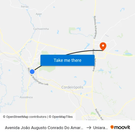 Avenida João Augusto Conrado Do Amaral Gurgel to Uniararas map