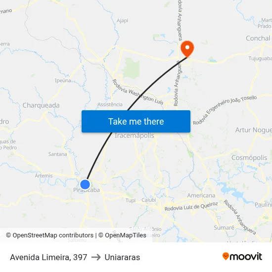 Avenida Limeira, 397 to Uniararas map