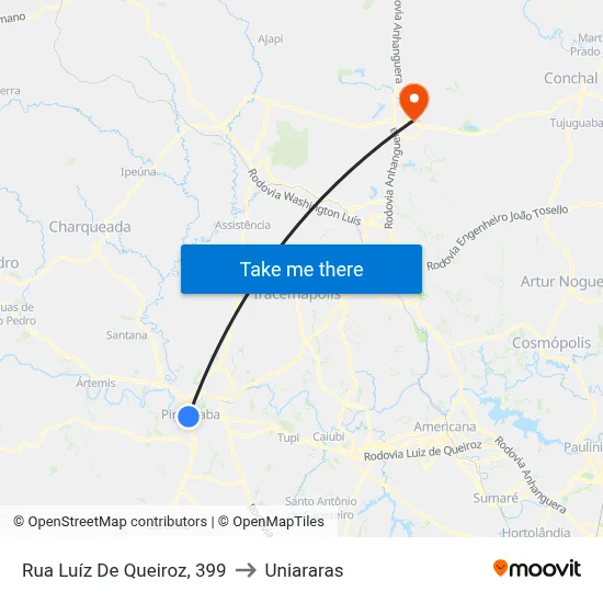 Rua Luíz De Queiroz, 399 to Uniararas map