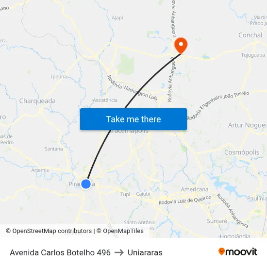 Avenida Carlos Botelho 496 to Uniararas map