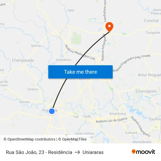 Rua São João, 23 - Residência to Uniararas map