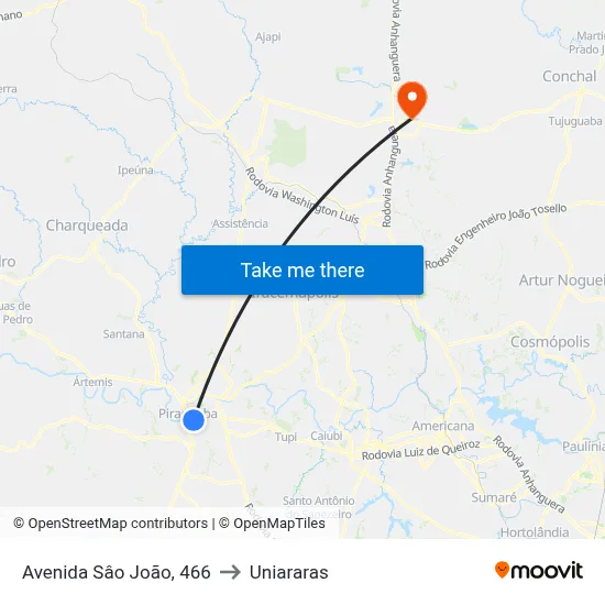 Avenida Sâo João, 466 to Uniararas map