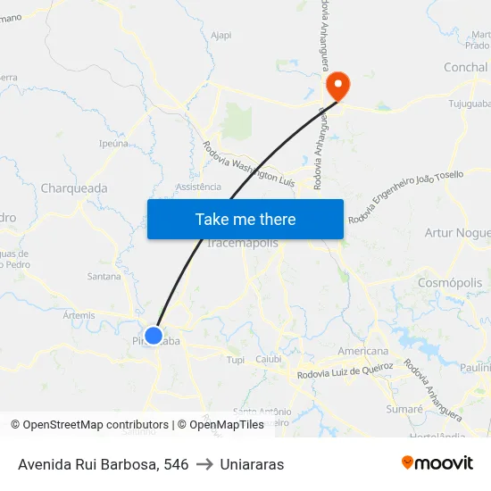 Avenida Rui Barbosa, 546 to Uniararas map