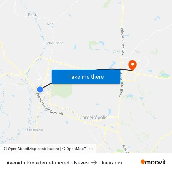 Avenida Presidentetancredo Neves to Uniararas map